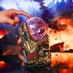 Hand touching Five-fingered Grimace Crystal Plasma Light, 4-inch glass ball with plasma lightning effect, indoor decoration.