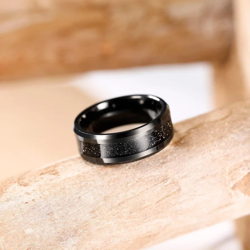 Somen Men's 8mm Tungsten Carbide Ring with Black Sandstone Inlay