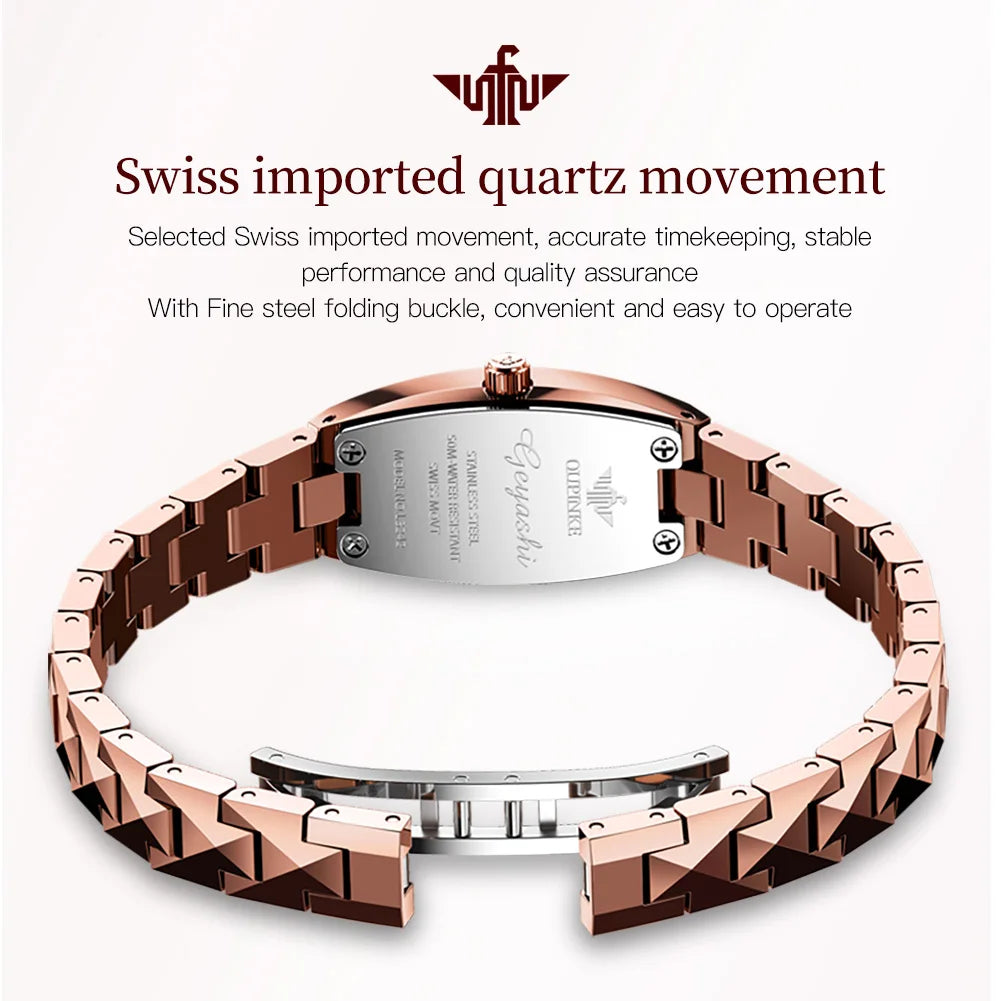 OUPINKE Luxury Brand Women Watches Tungsten Steel Strip Swiss Movement Diamond Inlay Watch for Lady Waterproof Fashion Sapphire