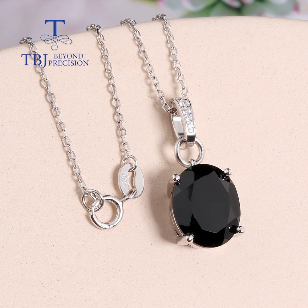 Simple design natural black spinel pendant necklace 925 sterling silver women fine jewelry festival daily wear gift