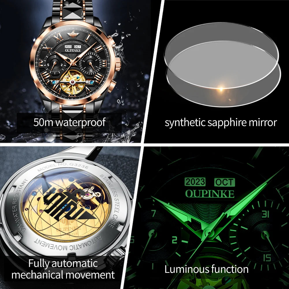 OUPINKE 3236 Top Brand Original Mechanical Watch For Men 50M Waterproof Luxury Men's Watches Automatic Man Dress Wristwatch