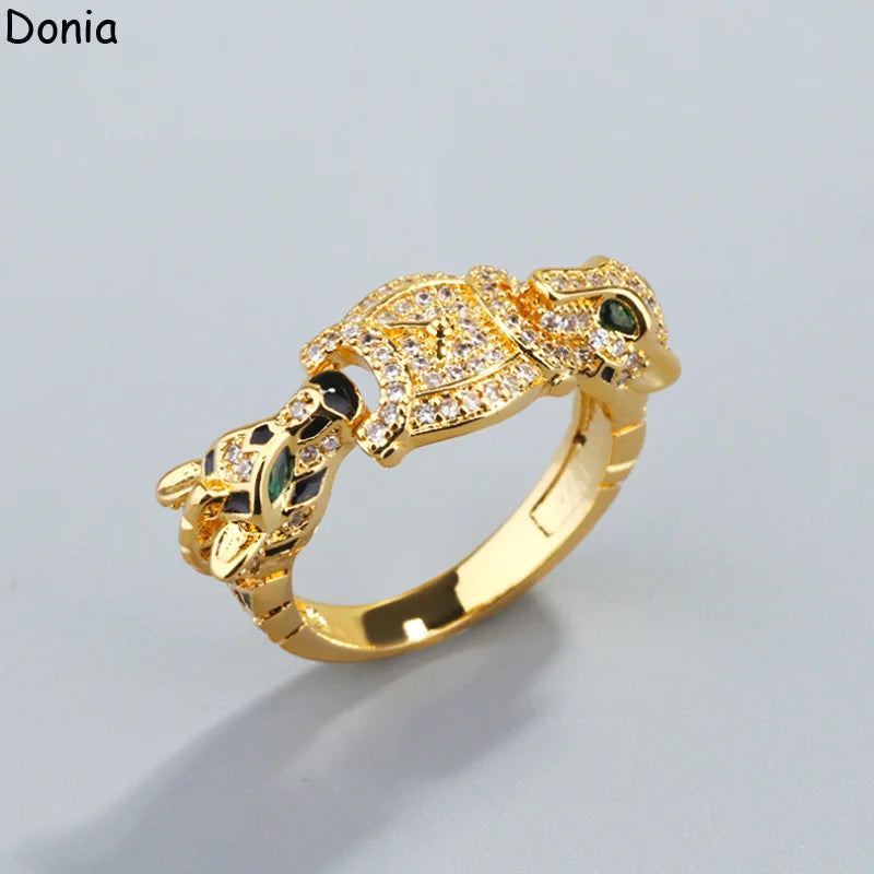 Donia Jewelry European and American Double-Headed Cheetah Zebra Titanium Steel Micro-Inset AAA Zircon Luxury Bracelet Ring