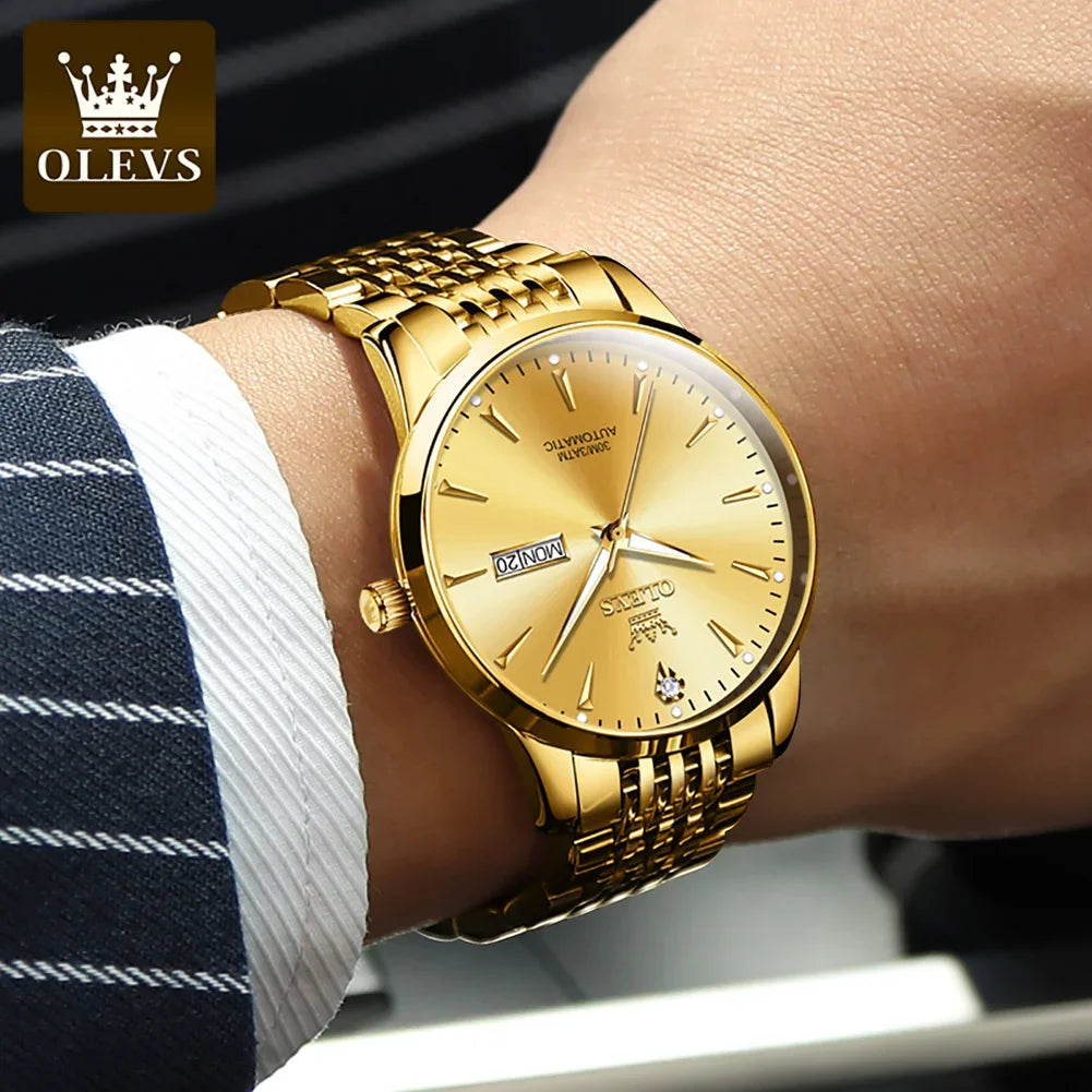 OLEVS 6635 Business Automatic Mechanical Watch For Men, Hot Waterproof Stainless Steel Strap Men Wristwatches Luminous Calendar