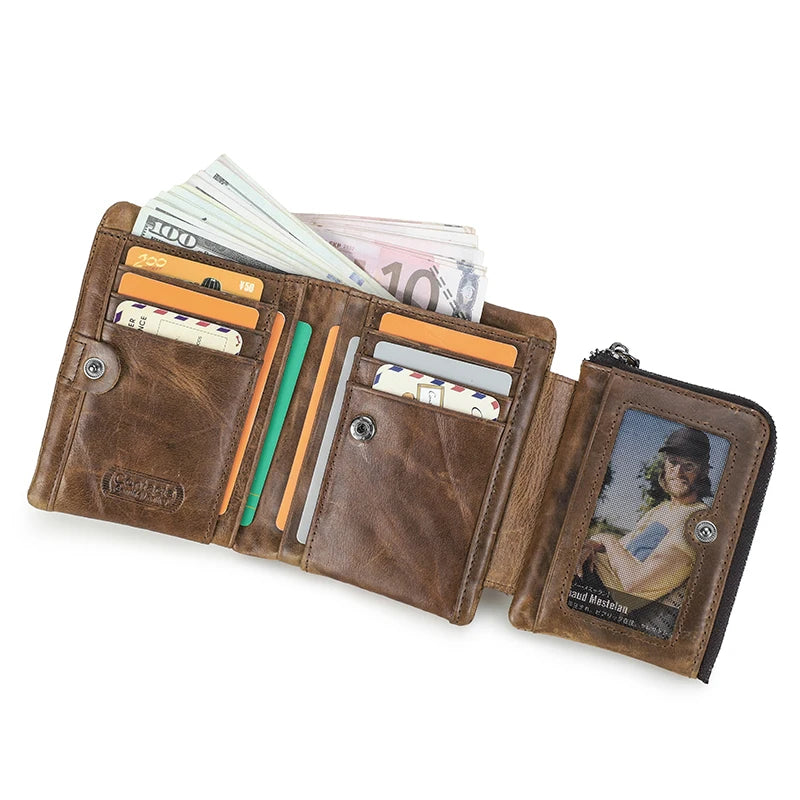 Genuine Leather Men Wallet with Coin Pocket.