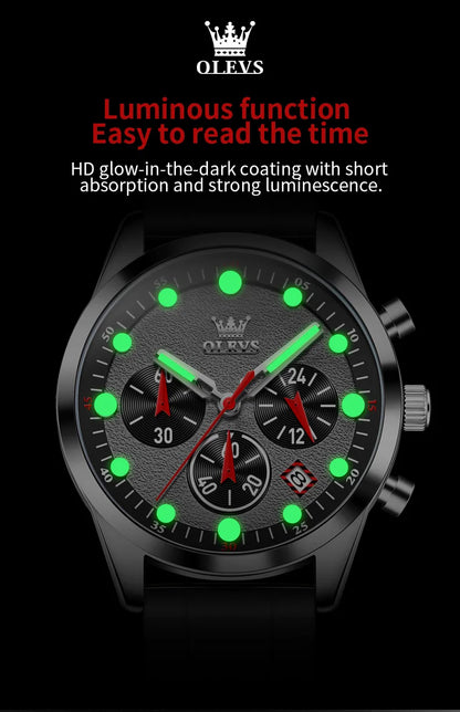 OLEVS Luxury Watch Men Silicone Strap Waterproof Luminous Chronograph