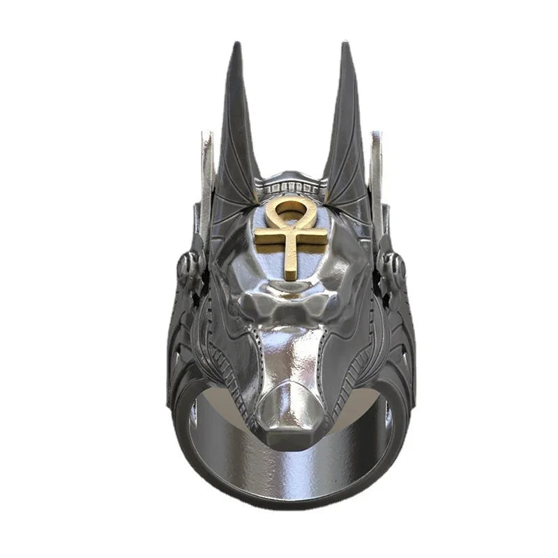 Domineering Personality Wolf Head Anubis Ring.