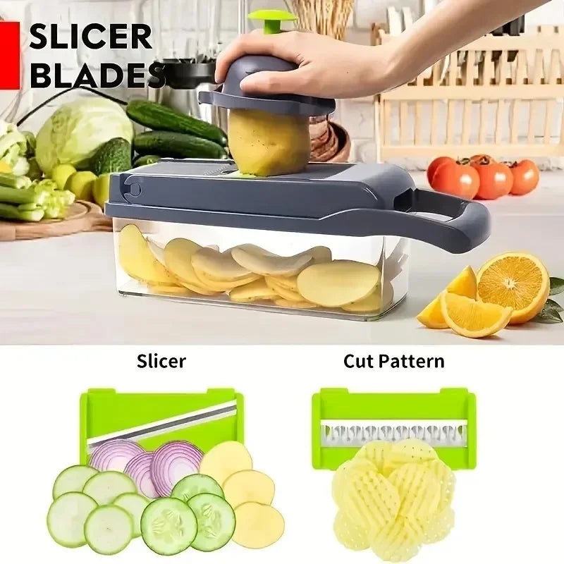 Vegetable chopper, Multi-functional chopper, Kitchen gadget, Food processor, Slicing dicer, Chopping tool, Meal prep, Kitchen accessories, Versatile chopper, Manual chopper, Vegetable slicer, Dicing blades, Cooking utensil, Easy clean, Compact design,