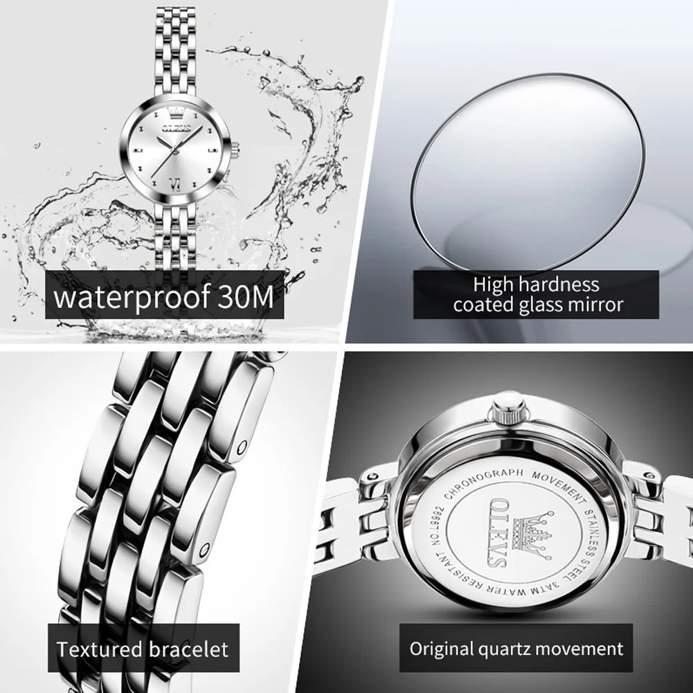 OLEVS Brand Fashion Silver Bracelet Quartz Watch for Women Luxury Stainless Steel Waterproof Womens Watches Relogio Feminino