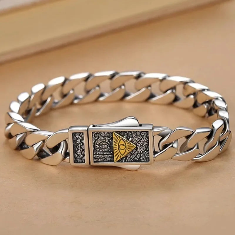 New Silver Color Horus Eye of God Cuban Bracelet Men&