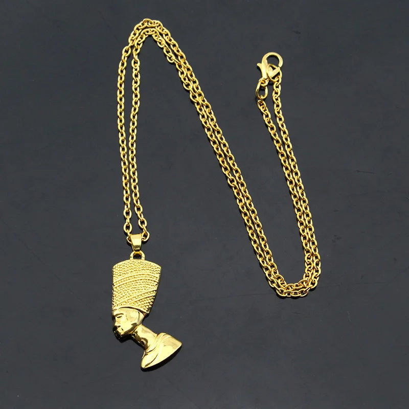 Egyptian Queen Nefertiti Necklace Unisex Gold Color.