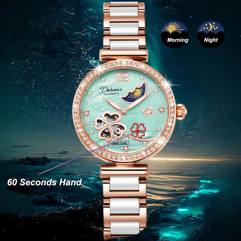 New Design Rotating Clover Automatic Mechanical Watches Women's Ceramics Wrsitwatches Fashionable Classic Clock Montre Femme