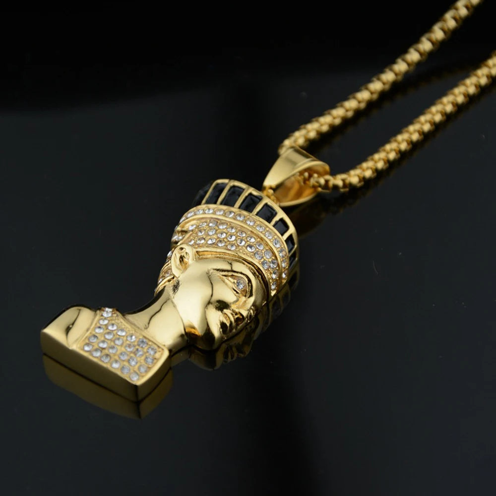 Egyptian Queen Nefertiti Pharaoh Pendant Male Gold Color Stainless Steel Necklace For Men/Women Ancient Egypt Jewelry Gift