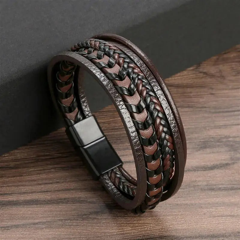 New Classic Hand-Woven Leather Bracelet 19/21/23cm Multilayer Leather Men Bracelets Punk Bangle for Friend Charm Jewelry Gifts