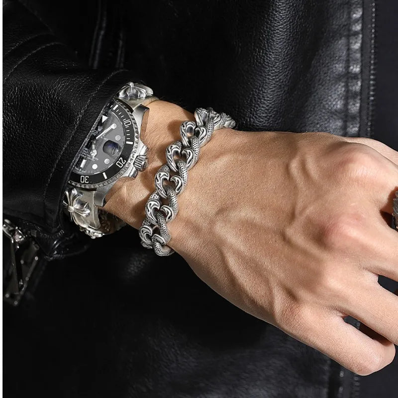 Silver Personality Love Pattern Bracelet Male