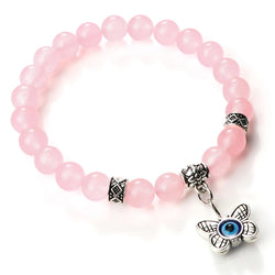 Pink Quartzs Charm Bracelet Women Men Butterfly.