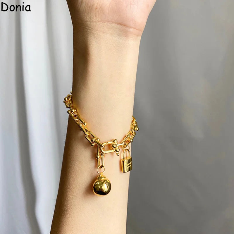 Donia jewelry European and American fashion small ball bamboo single circle chain titanium steel bracelet luxury gift