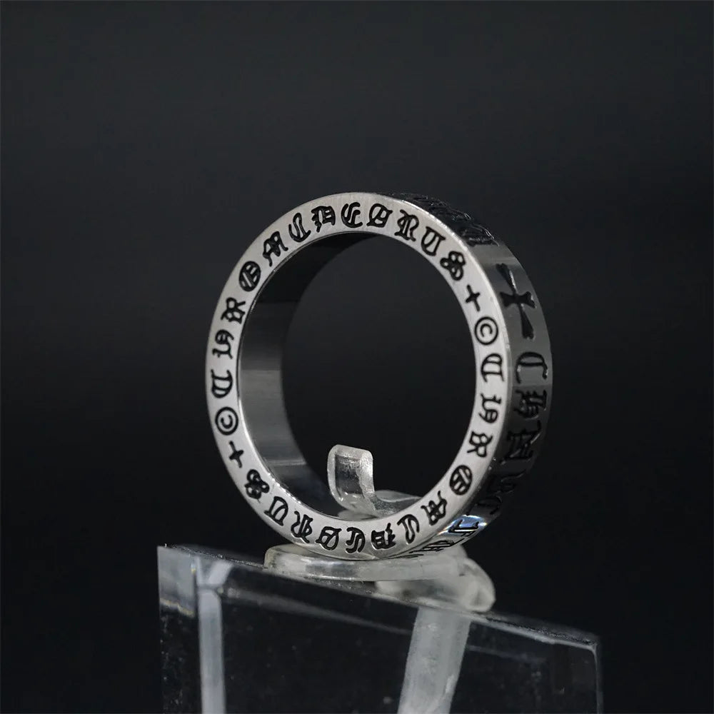 Discover the vintage charm of ACHEZON's Retro Punk Stainless Steel Cross Couple Ring