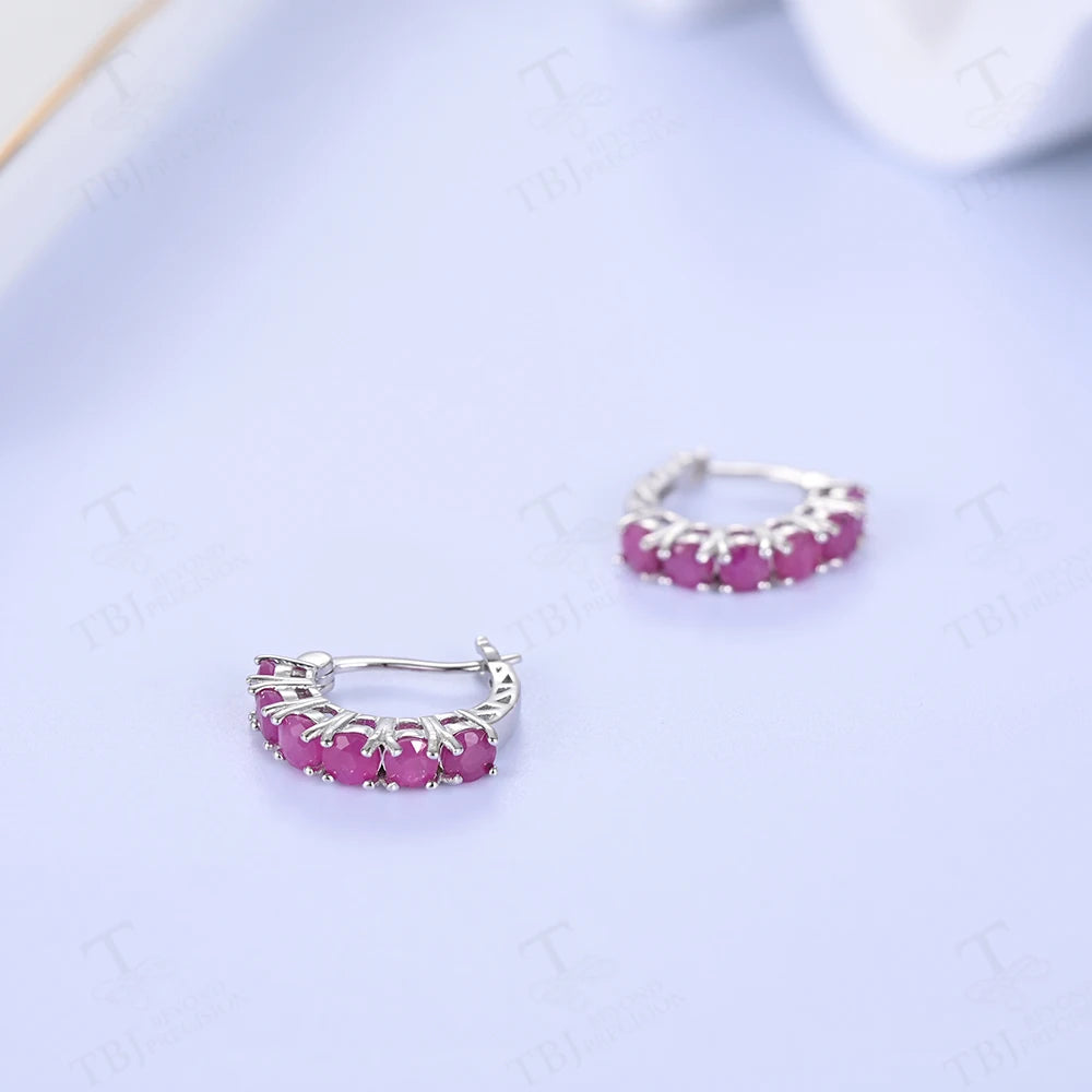 Elegant Designer Silver Clip Hoop Earrings Natural Ruby July Birthstone Precious Jewelry Gift for Lady Celebration & Party Wear