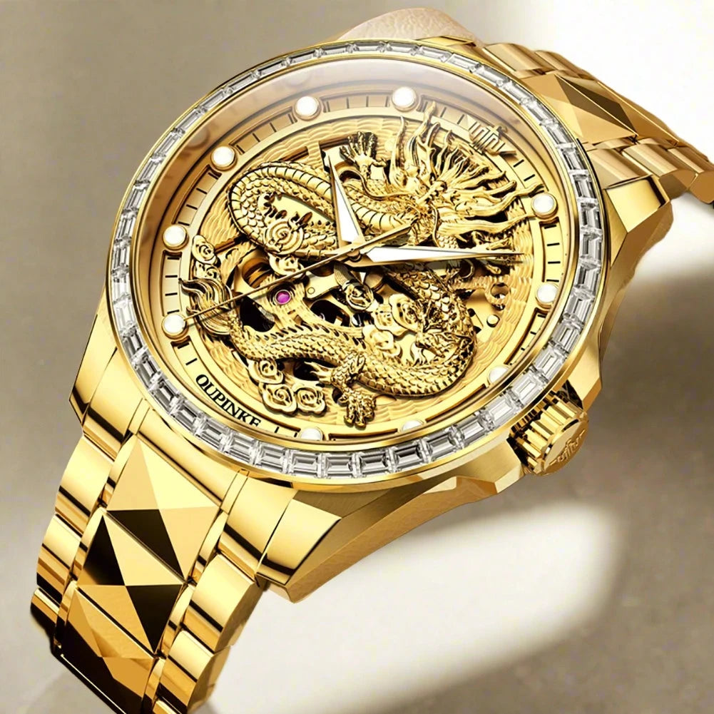 Original Brand Luxury Gold Dragon Automatic Watch.