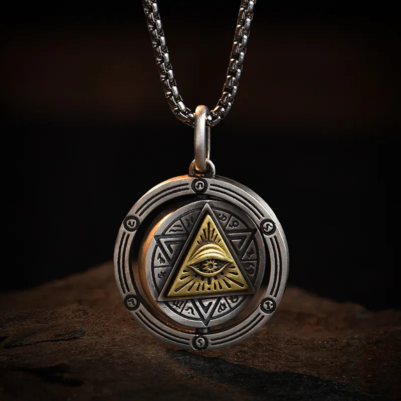 Eye of Horus, Eye of God Necklace, Rotatable Evil Eye Pendant, Men&