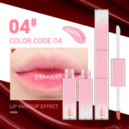 Custom 7colors Gradient Pink Tube Lipgloss Non-stick Cup Matte Waterproof 2in1 Double-head Long Lasting Hydrating Lip Oil Makeup