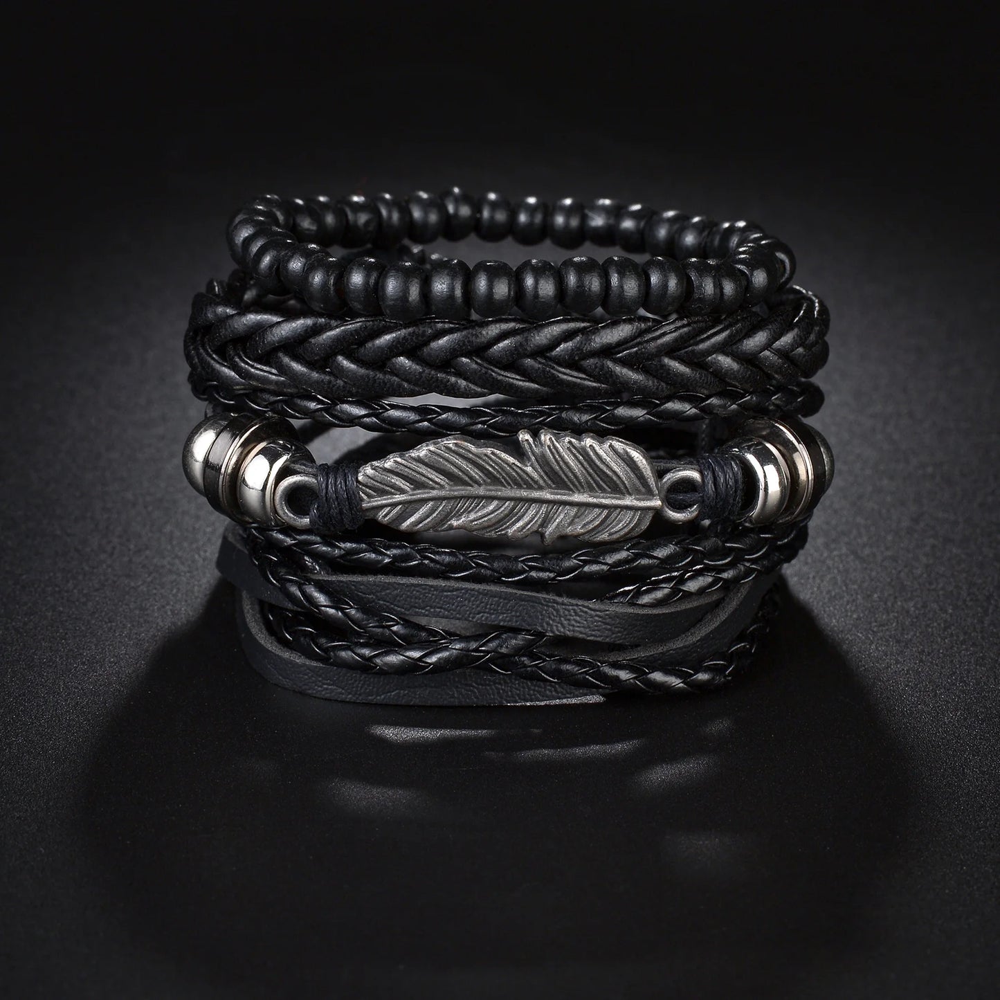 MeMolissa 2023 New Arrival Vintage Leather Bracelet Fashion Hand-knitted Multi-layer Feather Leaf Bracelet Men's Bracelet Gift