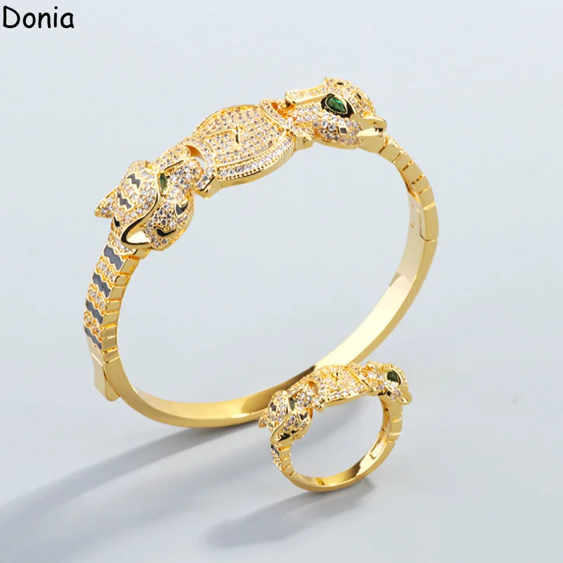 Donia Jewelry European and American Fashion Double-Headed Cheetah Titanium Steel Micro Inset AAA Zircon Luxury Bracelet Ring