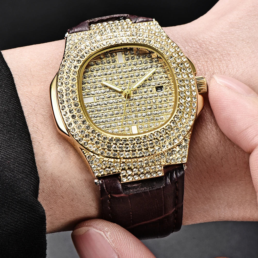 Diamond Brand Golden Watches For Men.