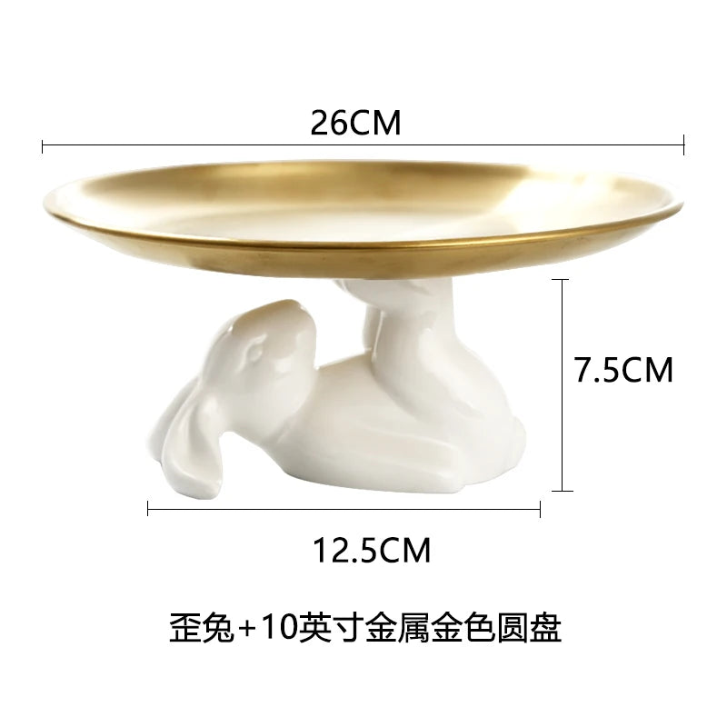 Modern White Round Rabbit Ceramic Cake Plate Dinner Plate Cutlery Cute Animal Fruit Snack Dish Porcelain Dishes Kitchen Utensils