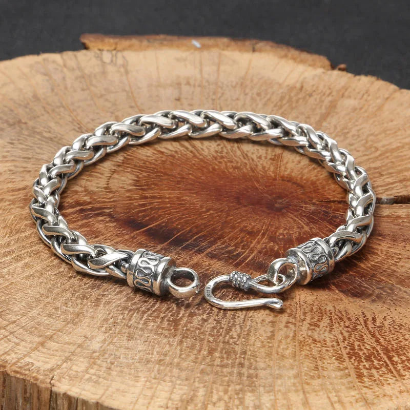 NEW 100% Solid S925 Pure Silver Bracelet For Men Retro Fashion Jewelry Men's Silver Bracelet