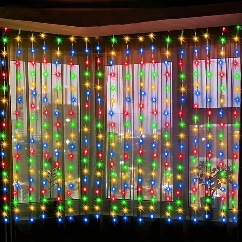 Solar Curtain Lights Outdoor Christmas Fairy Lights with 8 Lighting Modes For Home Garden Garland Yard Wedding Festival Decor