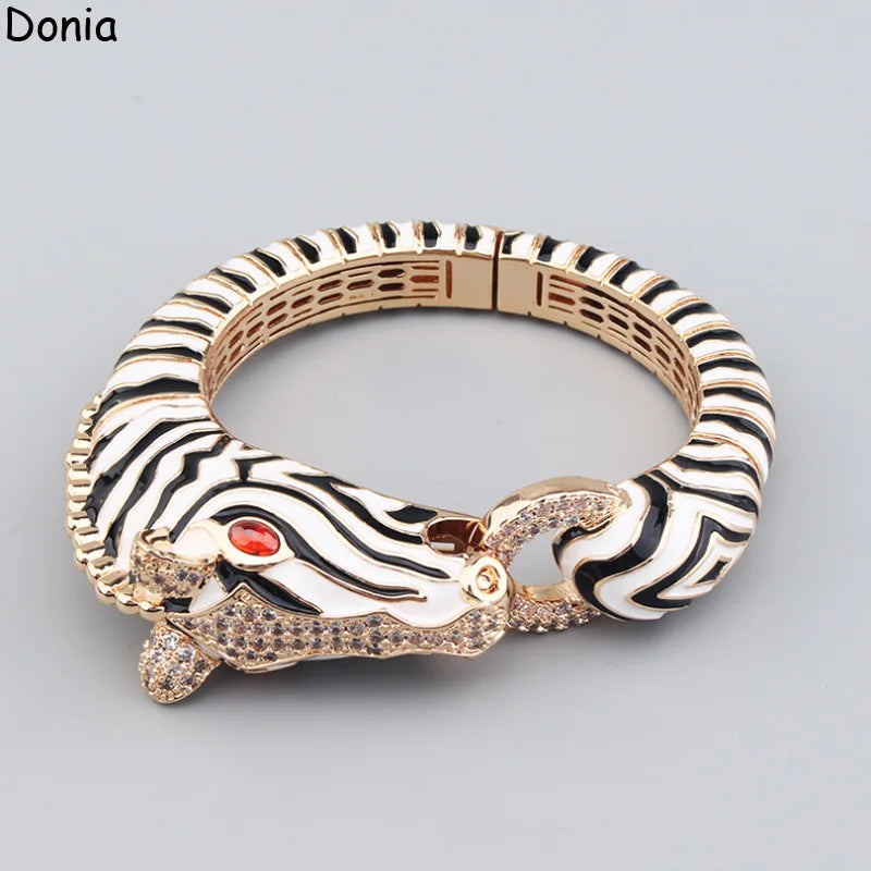 Donia Jewelry European and American fashion zebra titanium steel micro-set zircon animal luxury bracelet