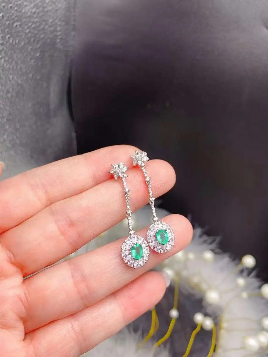 Natural Emerald Drop Earring 4x5mm with 925 Silver Simple Design Drop Earrings for Women