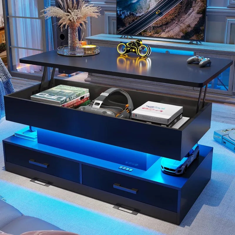 Lift Top Coffee Table with Storage LED Light.