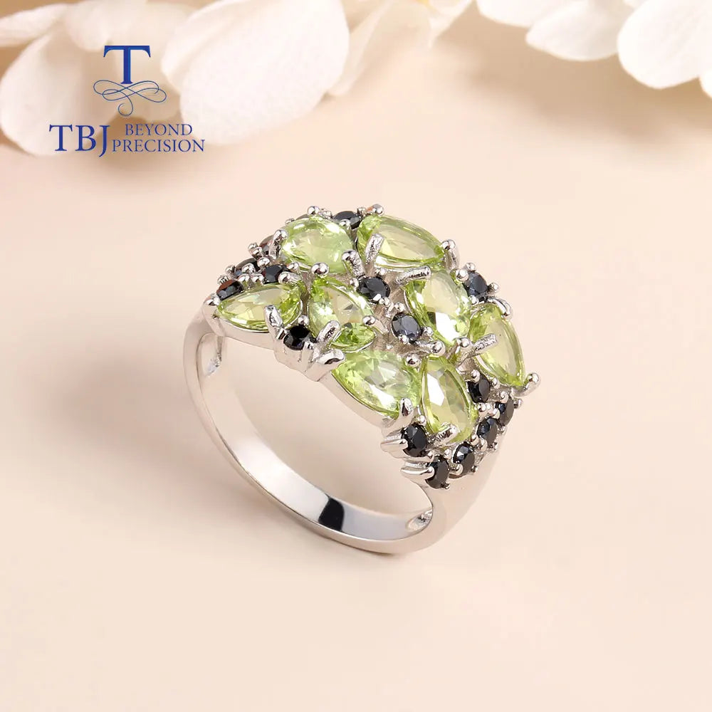 Fashion Peridot Jewelry set natural Gemstone Earring Ring 925 steling siver fine jewelry for women nice gift