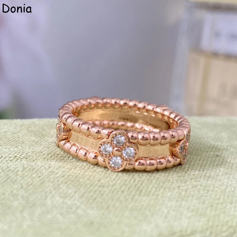 Donia jewelry European and American fashion four-leaf flower copper micro-inlaid zircon ring flower ring luxury ring