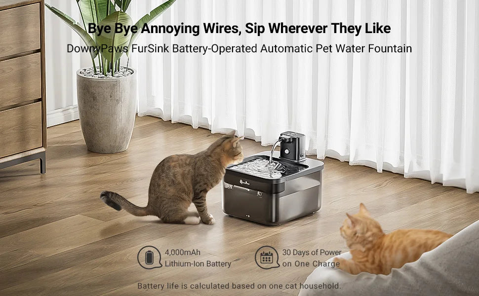 DownyPaws 2.5L Wireless Cat Water Fountain Battery Operated Automatic Pet Water Fountain with Motion Sensor Dog Water Dispenser