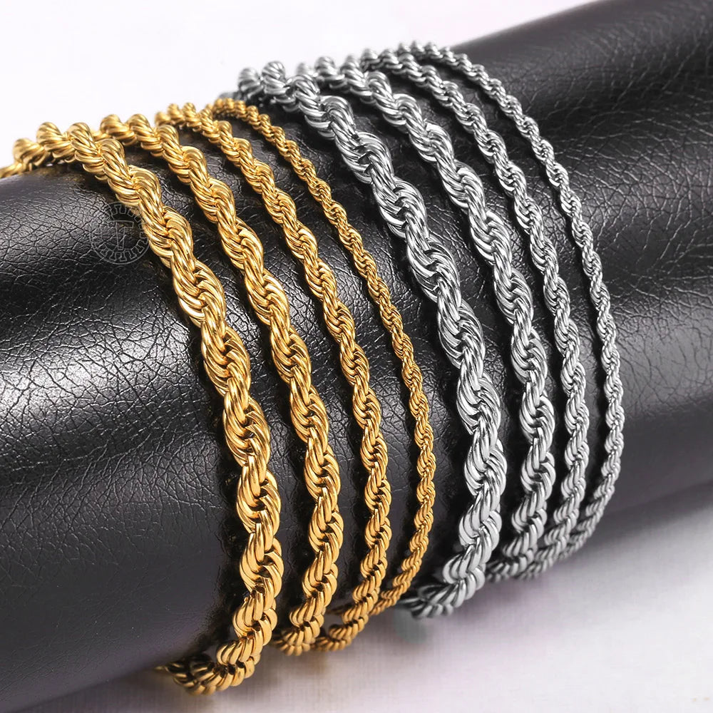 Durable adjustable gold silver rope bracelets.