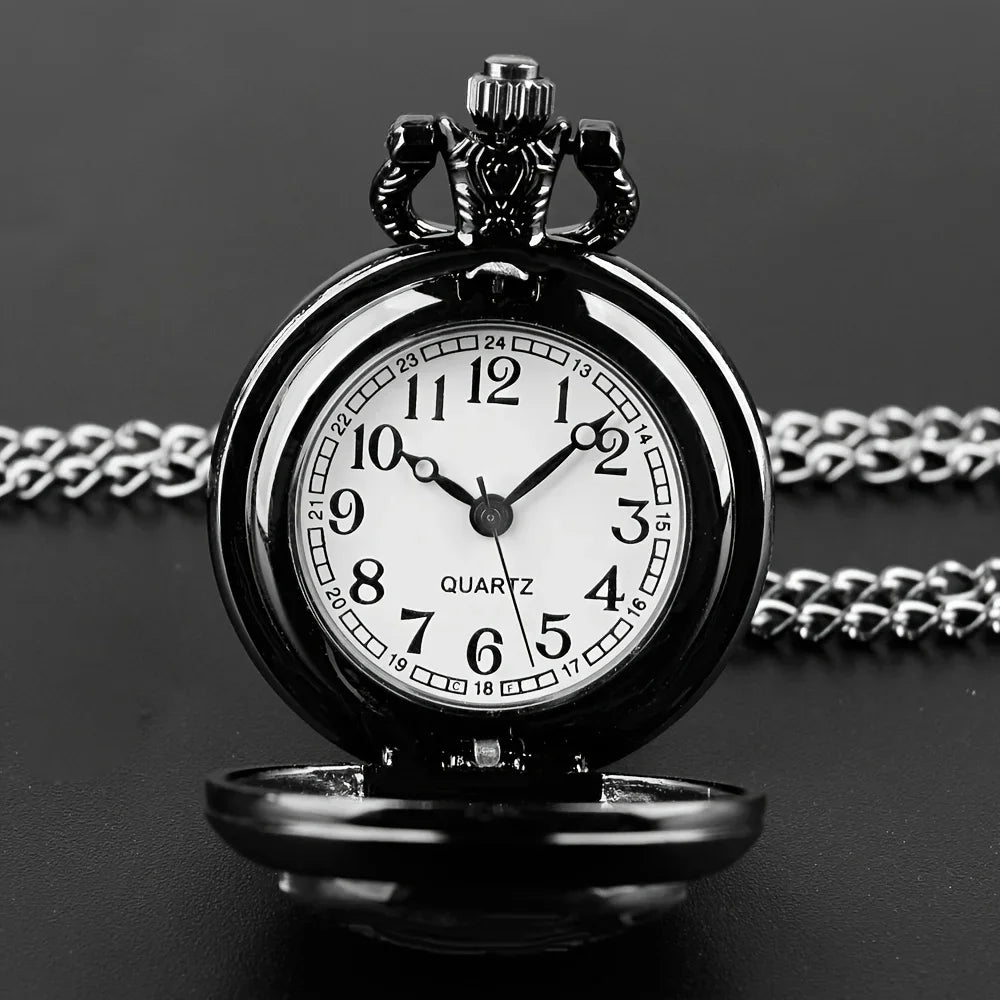 1pc Retro Dragon Quartz Pocket Watch, Cool Black Necklace Pocket Watch, Unique Pendant Clock Gift