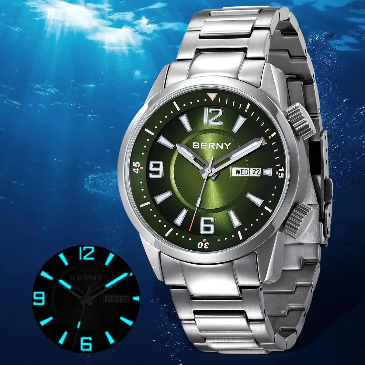 BERNY Diver Men Watch Automatic Wristwatch.