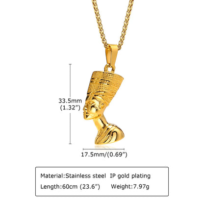 Vnox Nefertiti Necklaces for Men, Stainless Steel Egyptian Queen Pendant with Box Chain, Ethnic Punk Rock Neck Collar