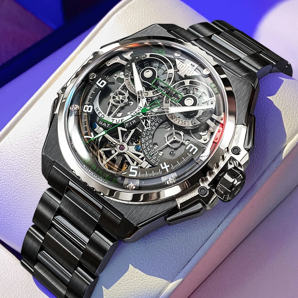 OUPINKE 3266 Luxury Hollow Men Automatic Mechanical Watch High Italian Designer Collaboration Design Date Timing Code Men Watch