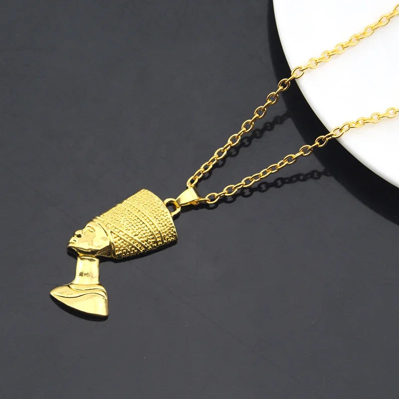 Egyptian Queen Nefertiti Necklace Unisex Gold Color.