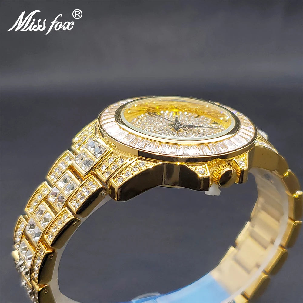 Gold Women Watch Elegant 40mm Case Diamond Dress Quartz Watches For Large Wrist Female Fashion Classic Party Jewelry For Ladies