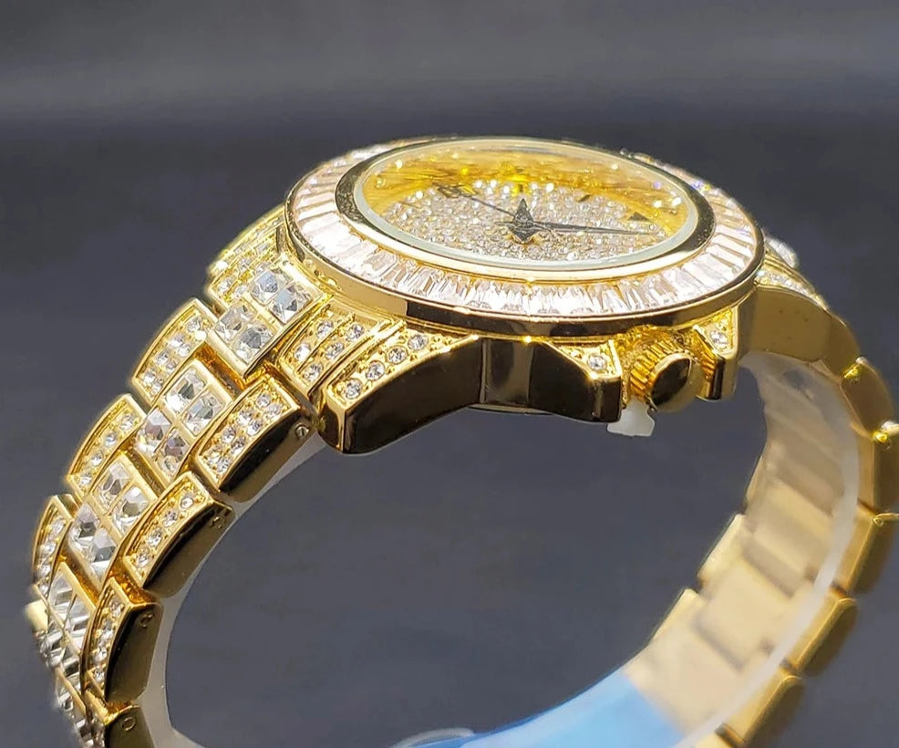 Gold Women Watch Elegant Diamond Dress.