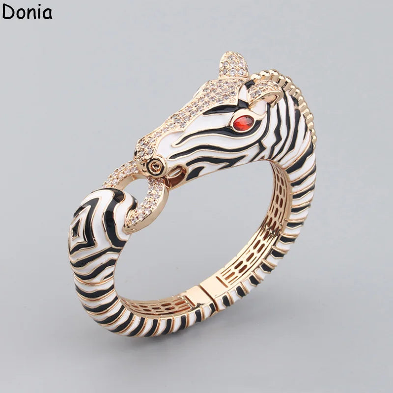 Donia Jewelry European and American fashion zebra titanium steel micro-set zircon animal luxury bracelet