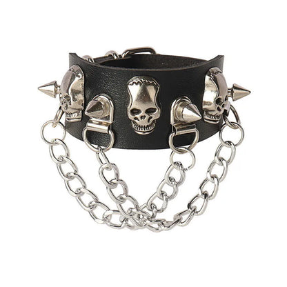 Gothic Spike Bracelet Adjustable Punk Rock Bracelet Black Studded Faux Leather Bracelet for Men Women Gift