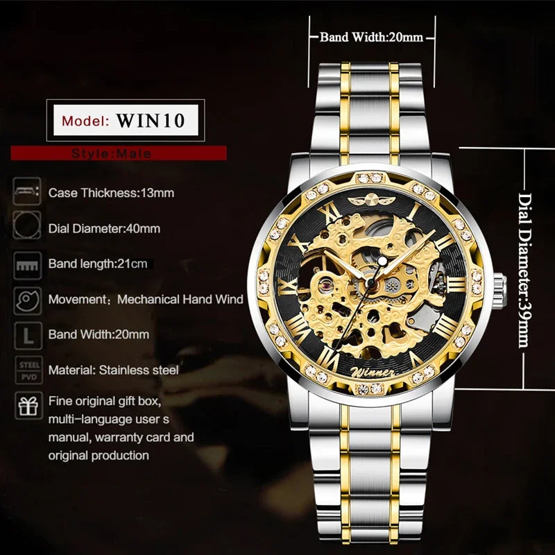 Winner Transparent Fashion Diamond Wrist Watch.