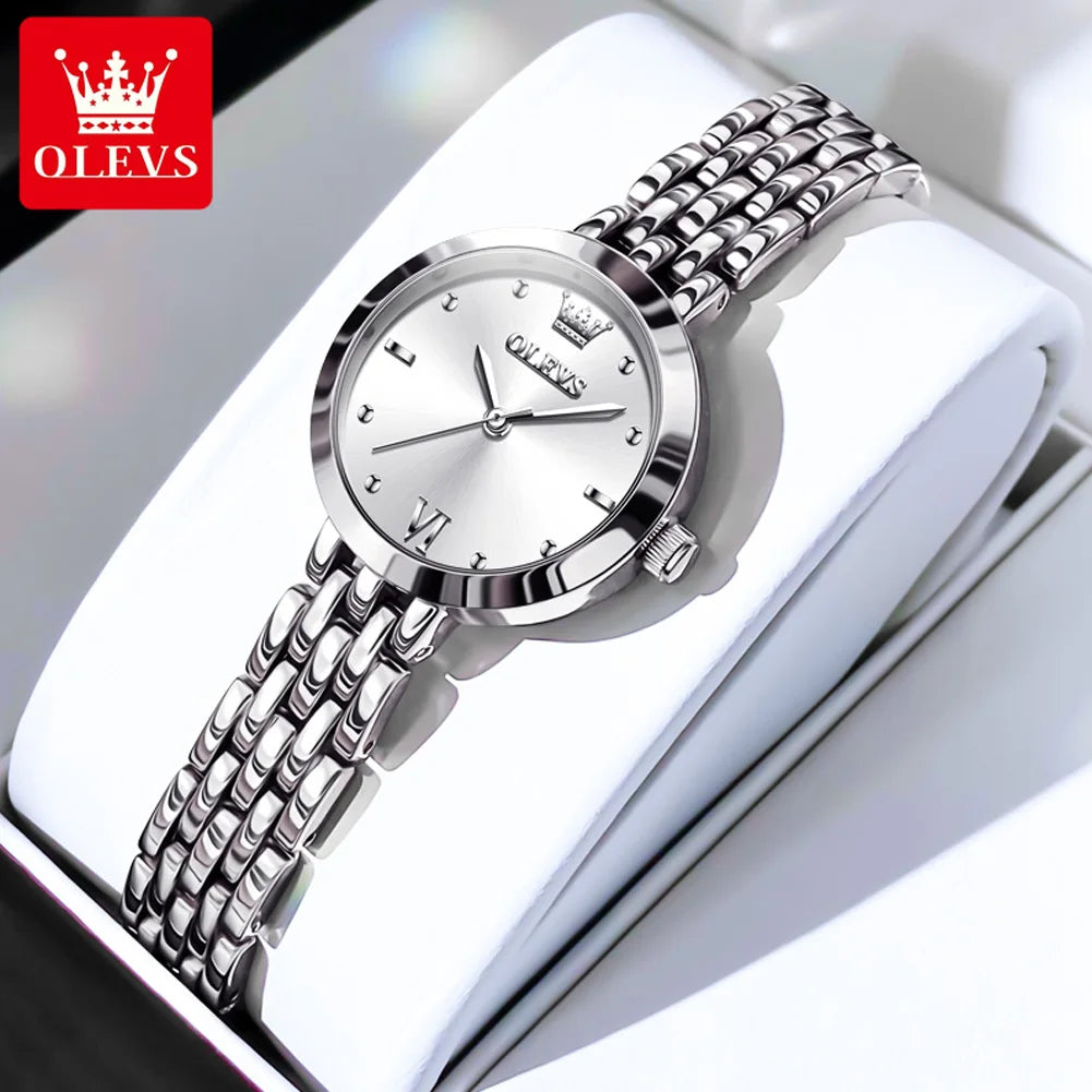 OLEVS Brand Fashion Silver Bracelet Quartz Watch for Women Luxury Stainless Steel Waterproof Womens Watches Relogio Feminino