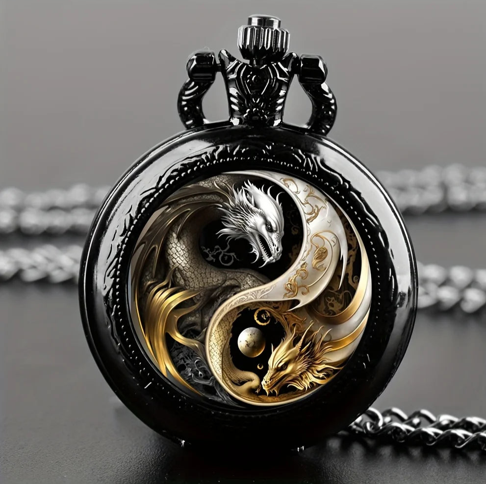 Vintage Inspired Double Dragon Pocket Watch